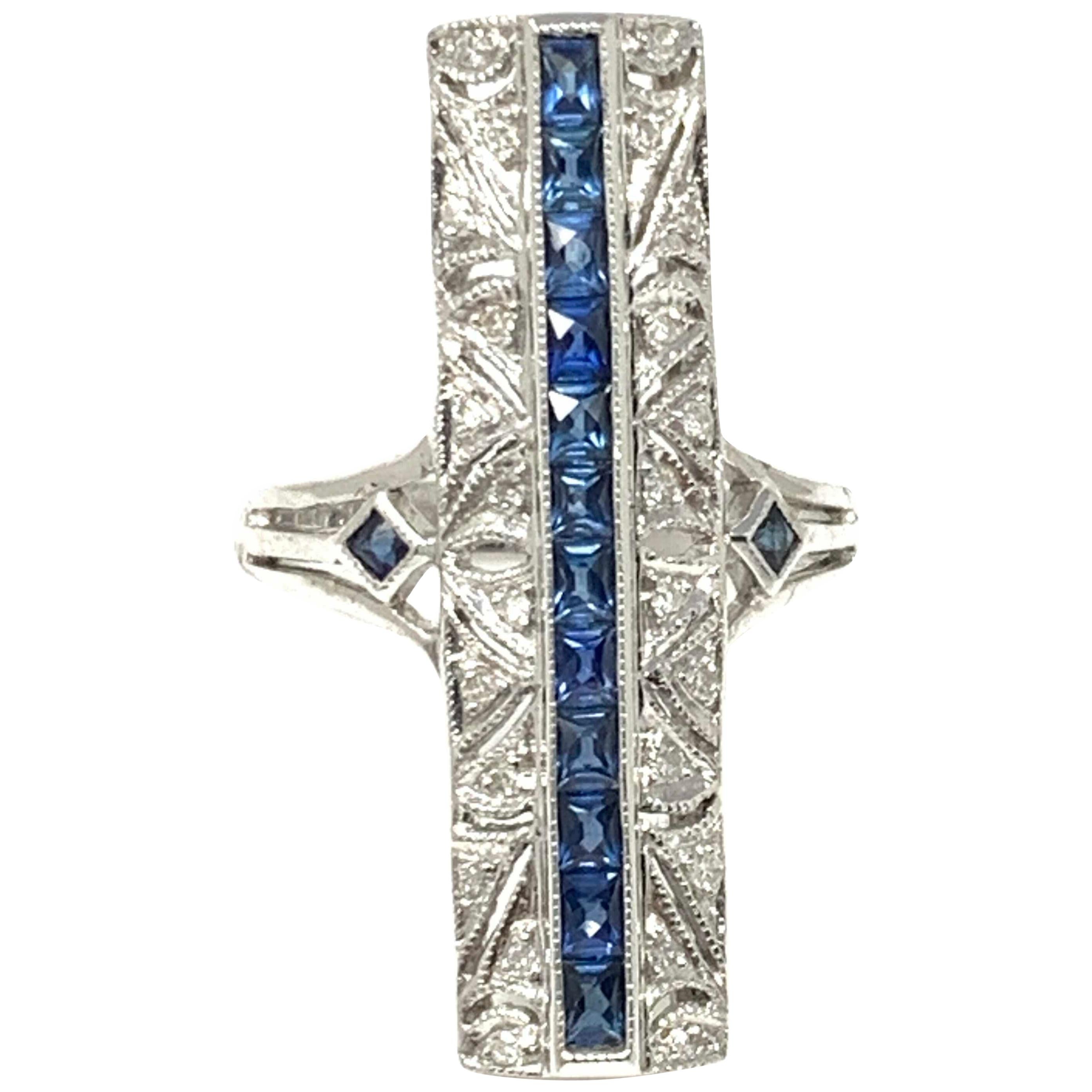 Diamond and Blue Sapphire Ring in 14 Karat White Gold