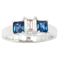 Diamond and Blue Sapphire Ring set in Platinum 950 Setting