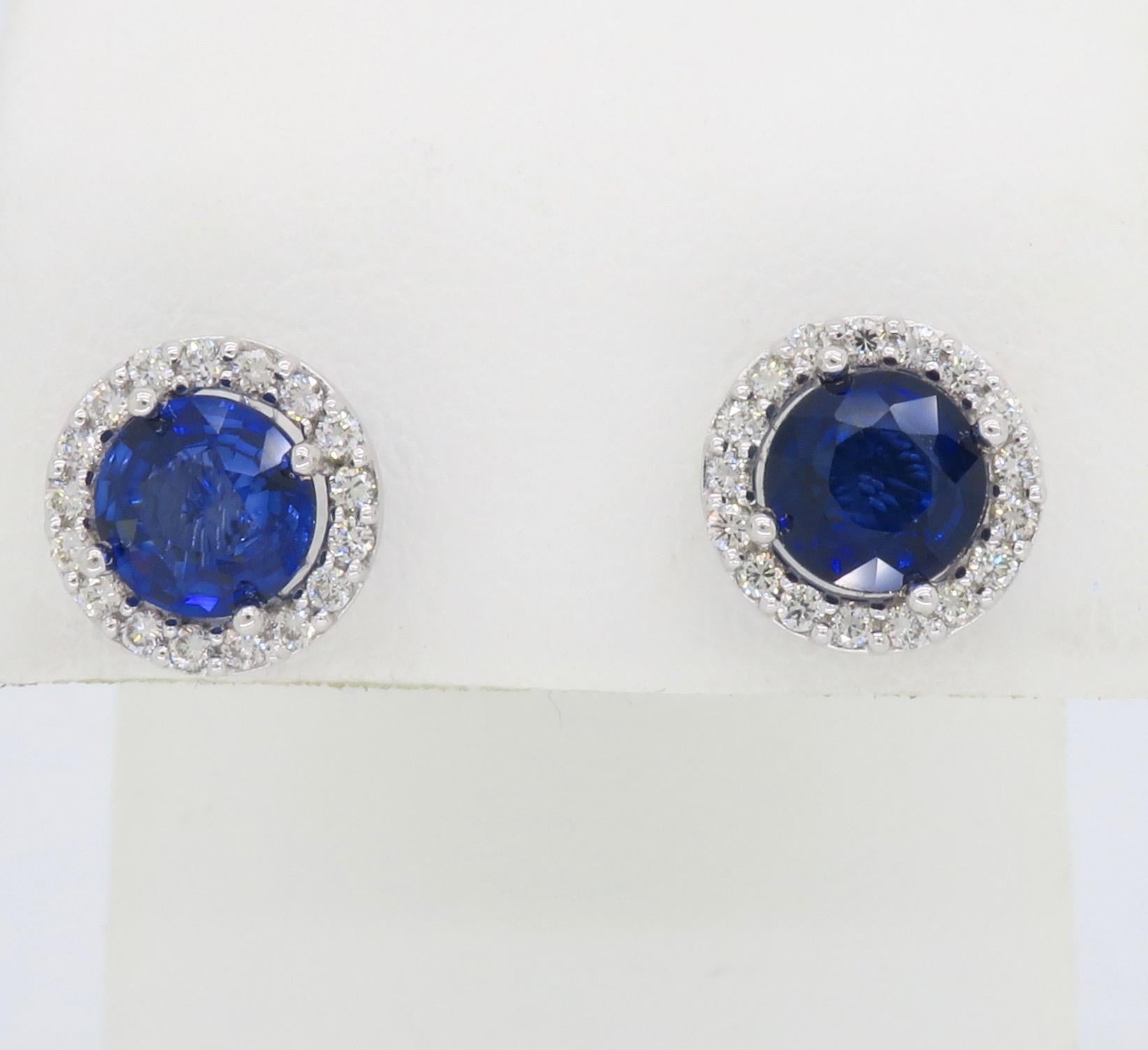 Diamond and Blue Sapphire Stud Earrings In Excellent Condition In Webster, NY