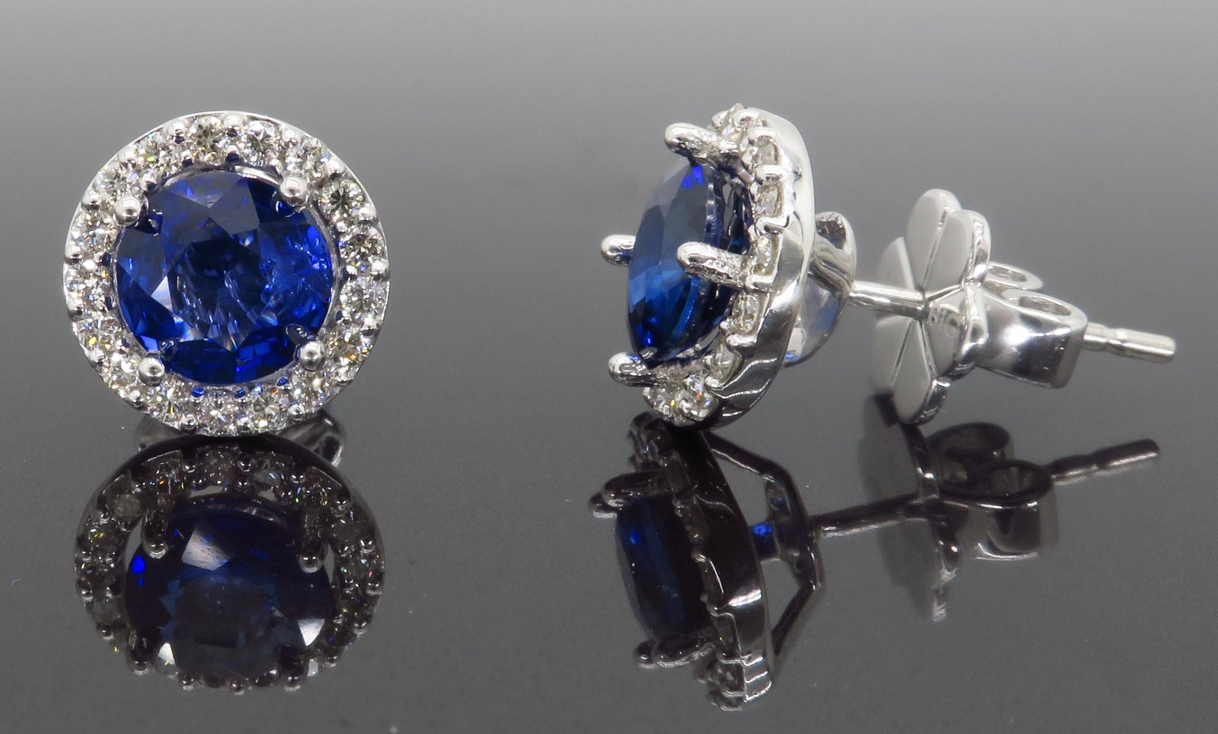 Women's or Men's Diamond and Blue Sapphire Stud Earrings