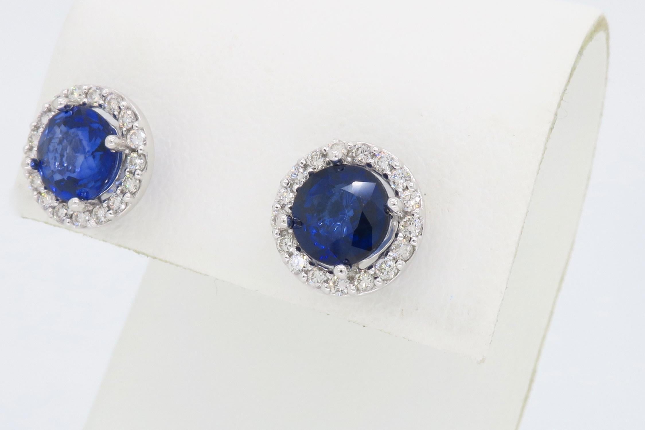 Diamond and Blue Sapphire Stud Earrings 2