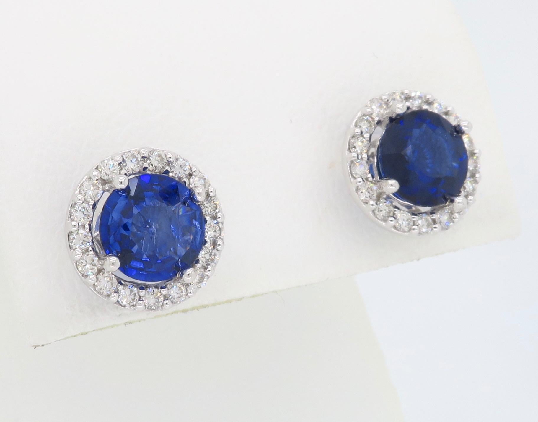 Diamond and Blue Sapphire Stud Earrings 3