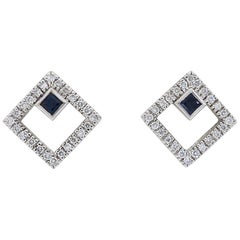 Diamond and Blue Sapphire Stud Earrings