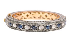 Diamond and Blue Sapphire Tennis Bangle in Art Deco Style