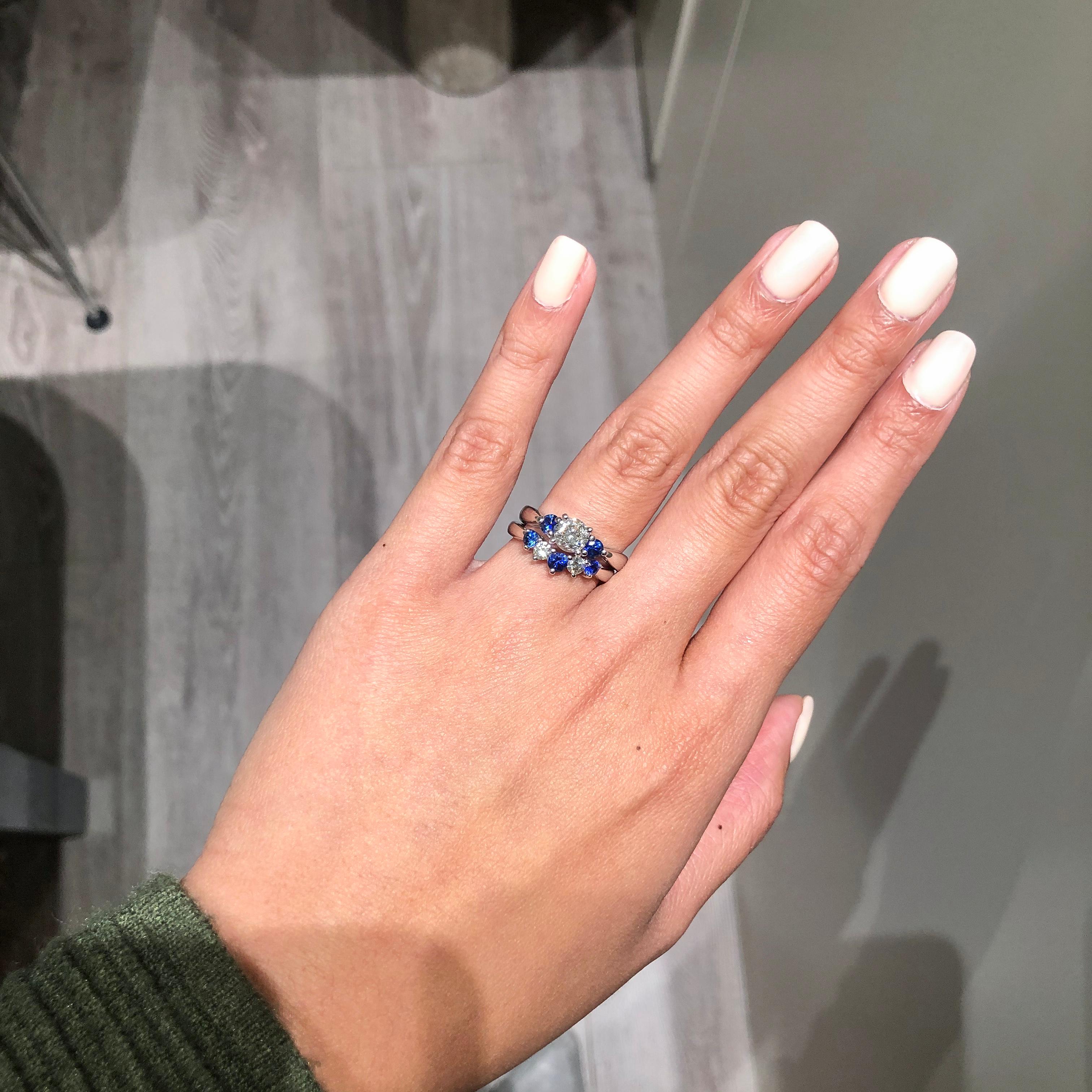 Sapphire engagement ring hotsell and wedding band set