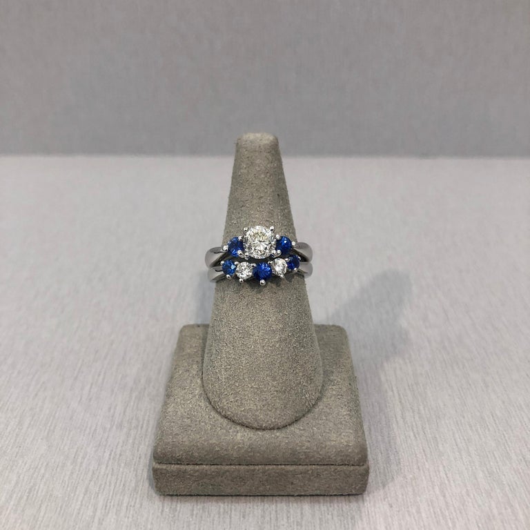 1.89 Carat Total Diamond and Blue Sapphire Wedding Band and Engagement