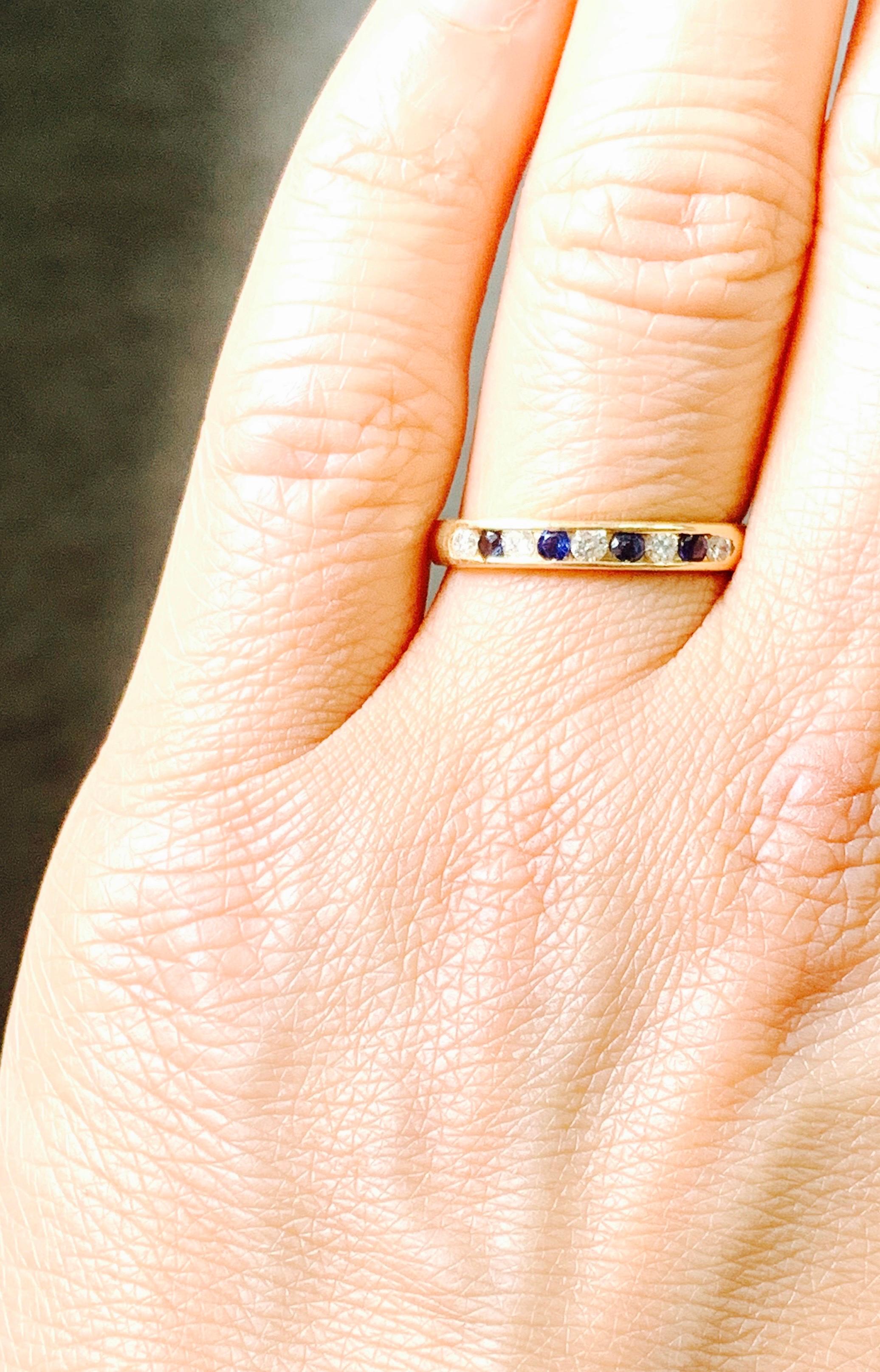 blue sapphire band ring yellow gold