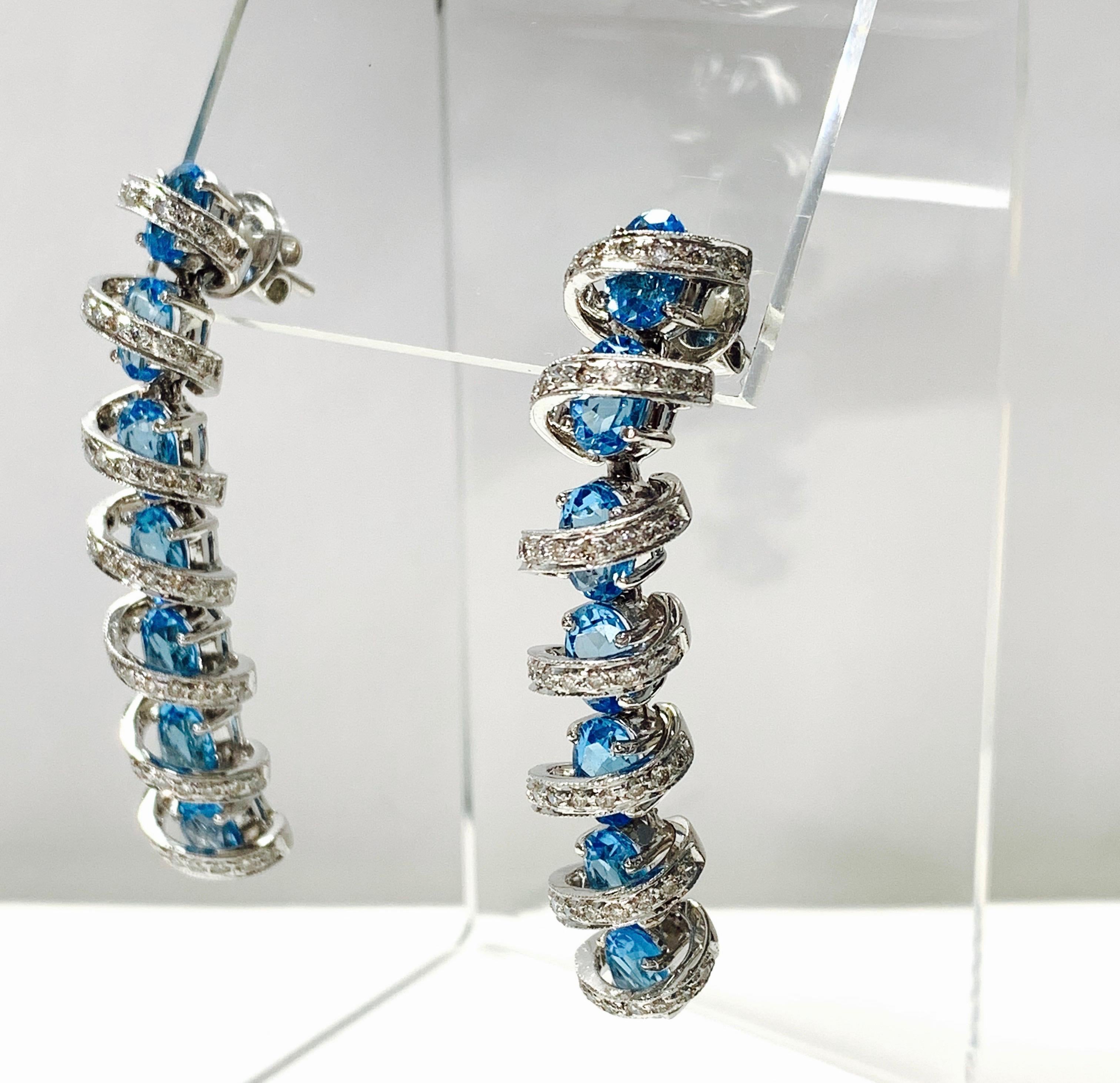 Diamond and Blue Topaz Earrings in 18 Karat White Gold In New Condition For Sale In New York, NY
