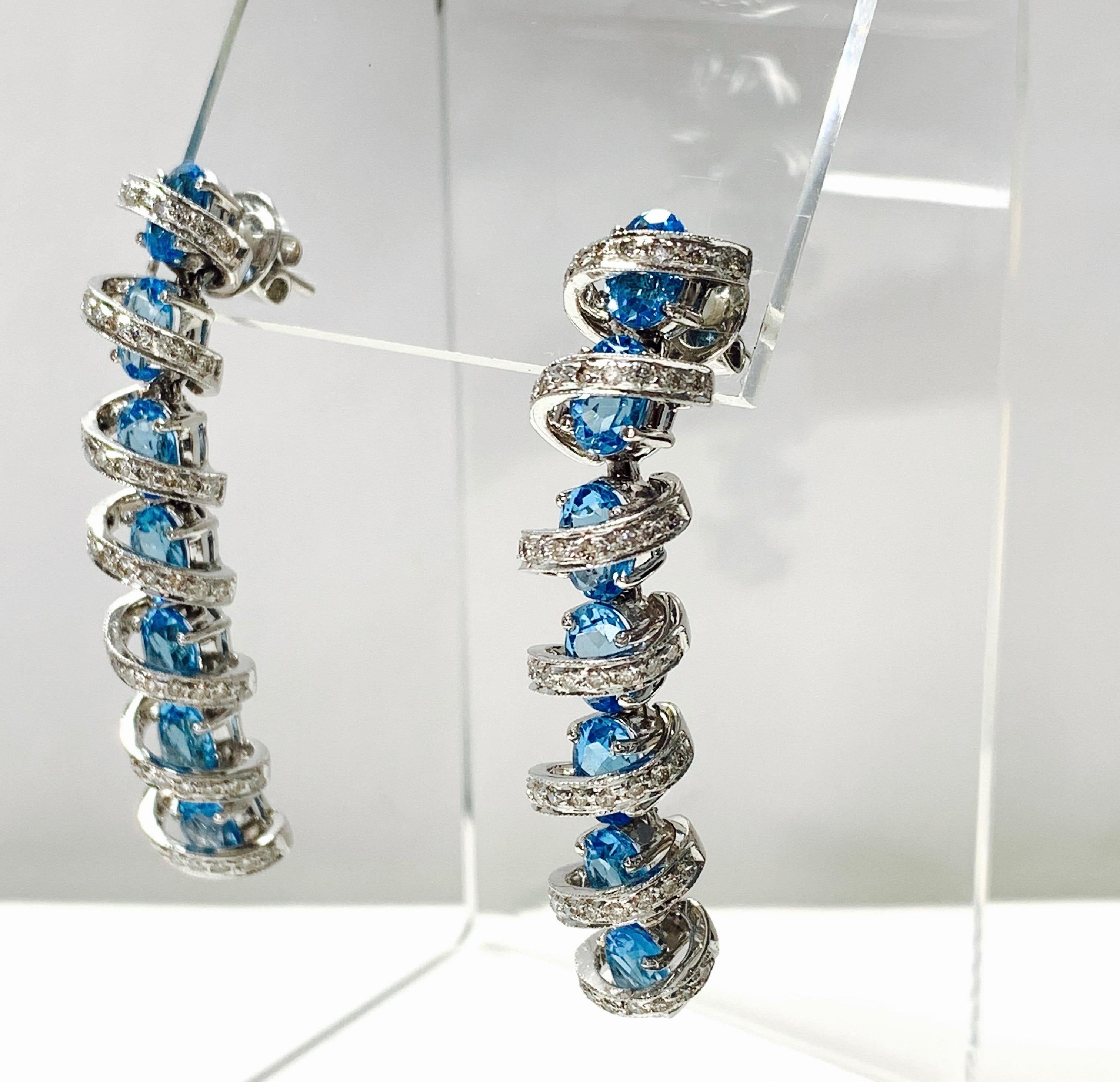 Femenino o masculino Pendientes de Diamantes y Topacio Azul en Oro Blanco de 18 Kilates en venta