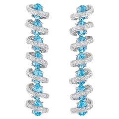Diamant- und Blautopas-Ohrringe aus 18 Karat Weißgold