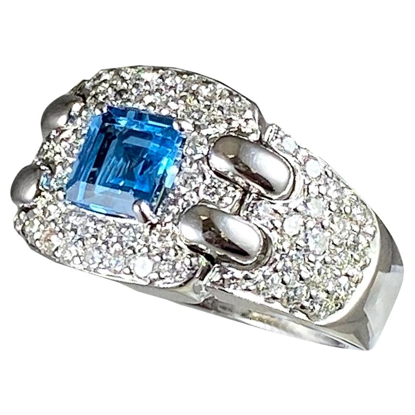 Hammerman Brothers Diamond and Blue Topaz Ring For Sale