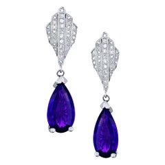 Diamond and Brazilian Amethyst Dangle Earrings 9.50 Ctw 14 Karat White Gold