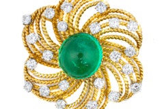 Diamond and Cabochon Emerald Floral Brooch