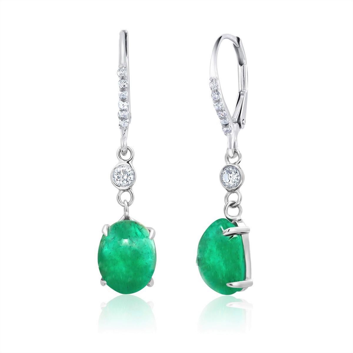 Contemporary Diamond and Cabochon Emerald White Gold Hoop Earrings Weighing 5.08 Carat