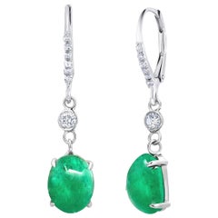 Diamond and Cabochon Emerald White Gold Hoop Earrings Weighing 5.08 Carat