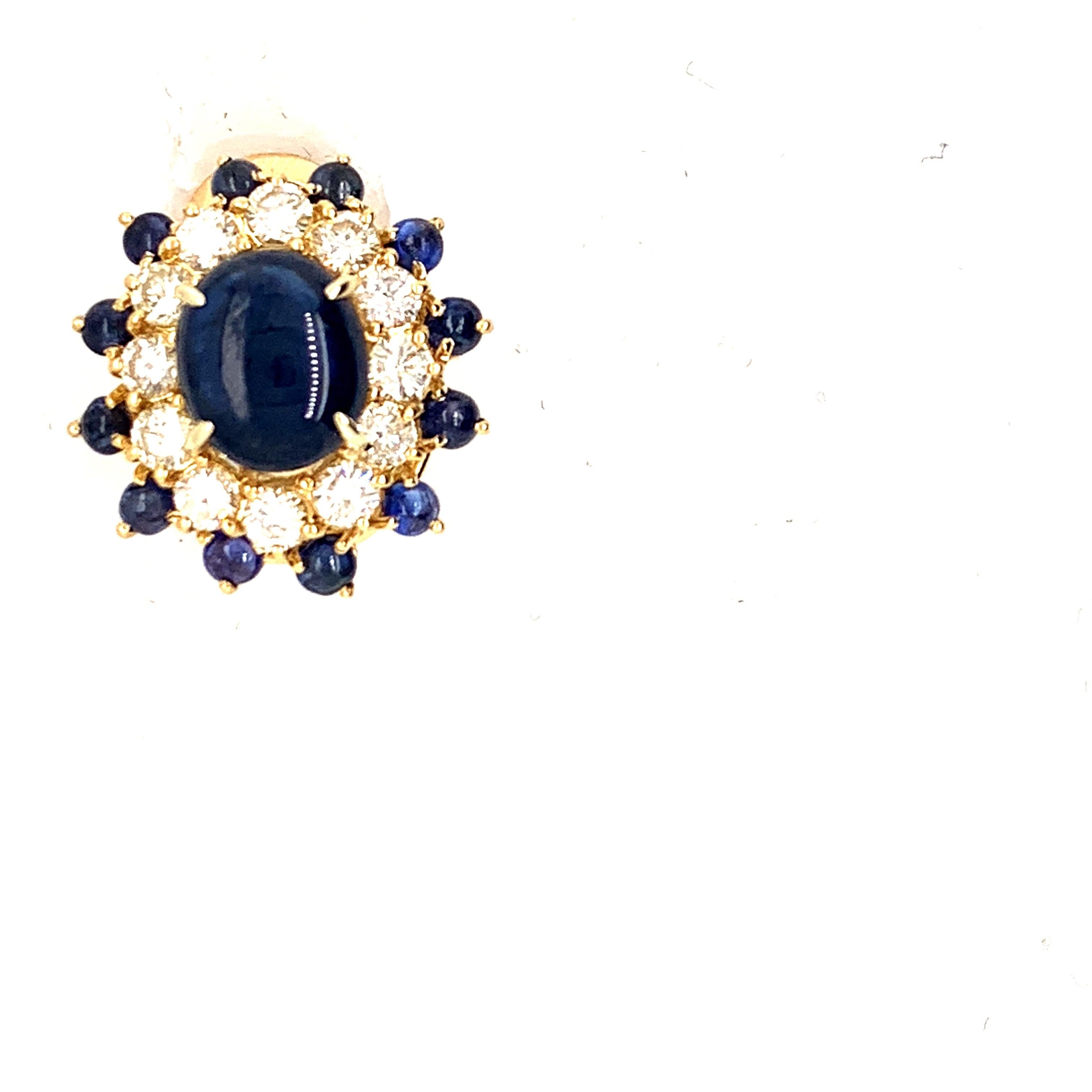 Women's Diamond and Cabochon Sapphire Earring Clips For Sale
