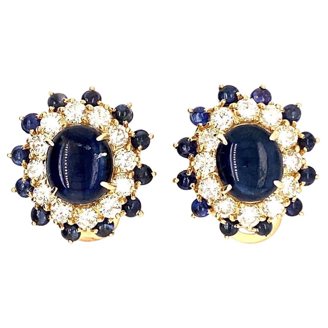 Diamond and Cabochon Sapphire Earring Clips