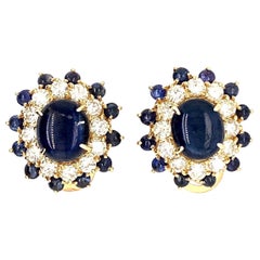 Vintage Diamond and Cabochon Sapphire Earring Clips