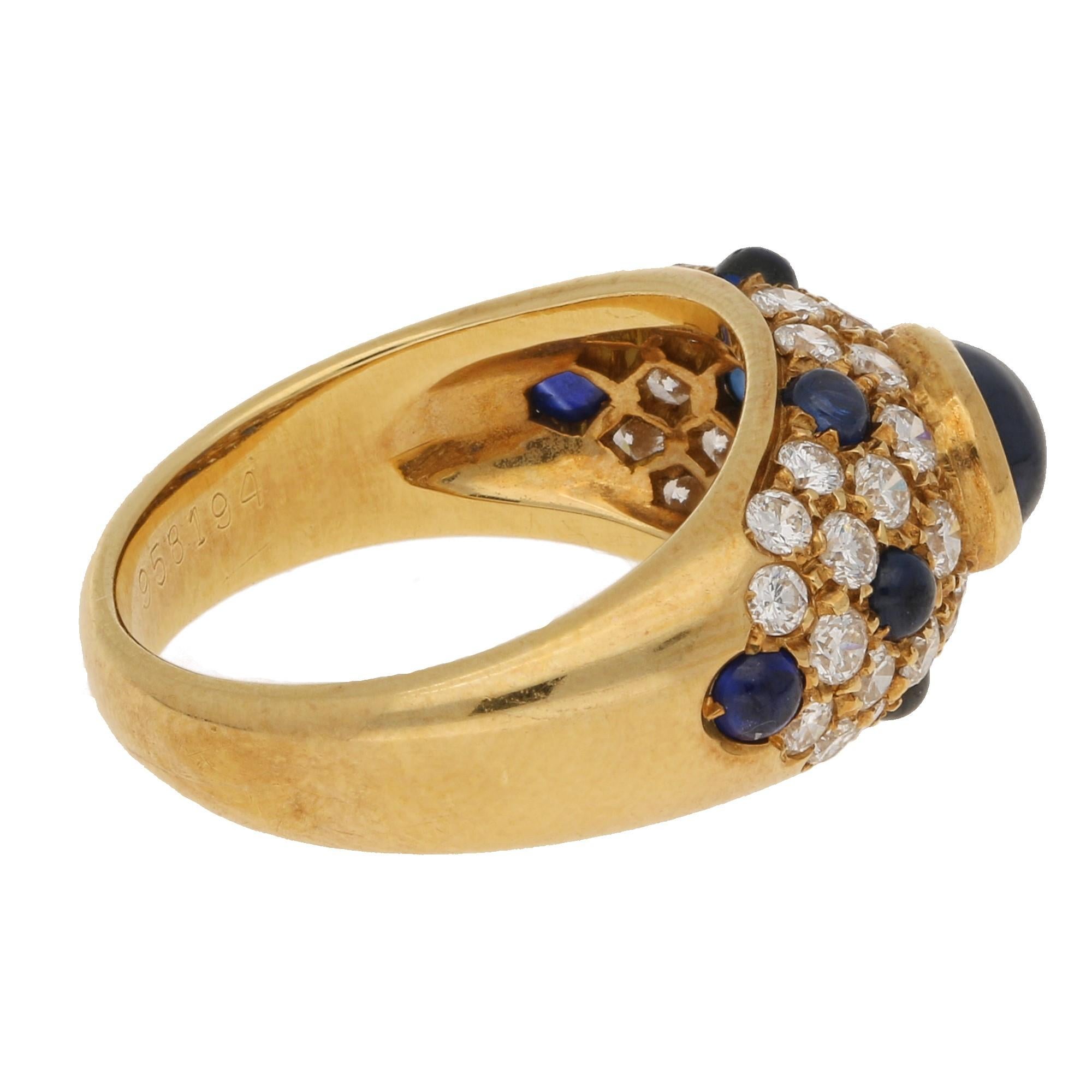 cartier oval cabochon sapphire diamond vintage set in 18k gold