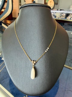 Diamond and Cacholong Opal Necklace "White Iris Teardrop" by Willow Diamonds