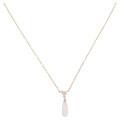 Diamond and Cacholong Opal Necklace "White Iris Teardrop" by Willow Diamonds