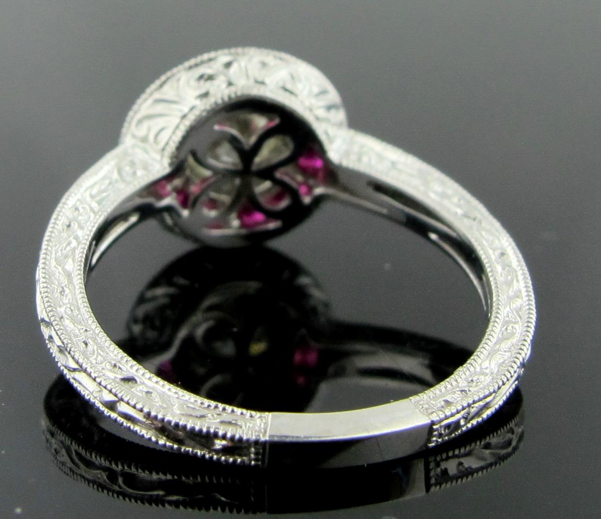 Diamond and Calibrated Ruby Ring in 18 Karat White Gold In Excellent Condition In Palm Desert, CA
