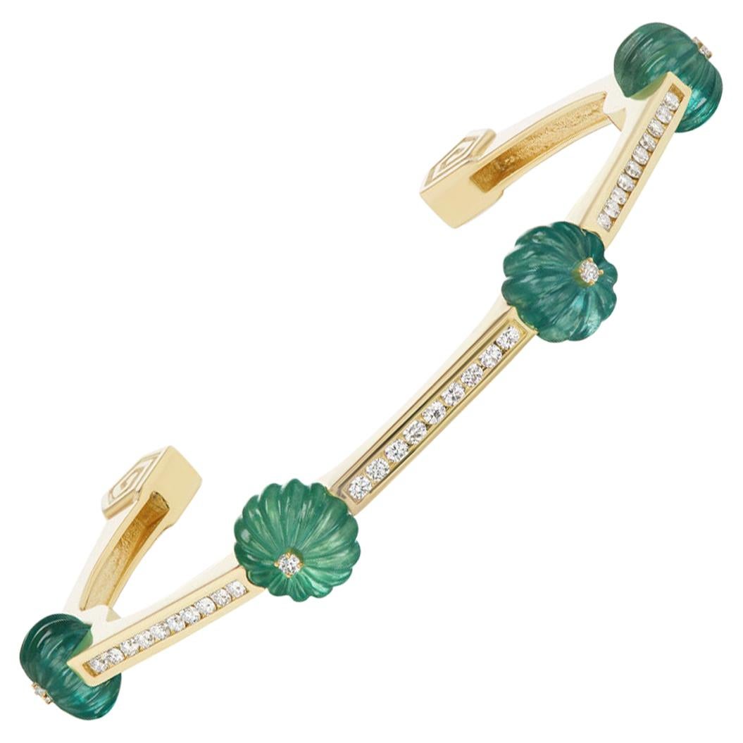 Diamond and Carved Emerald Yellow Gold Bracelet by Andrew Glassford