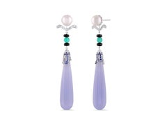 Diamond and Chalcedony Earrings 18 Karat White Gold