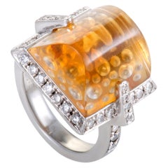 Vintage Diamond and Citrine Platinum Cocktail Ring