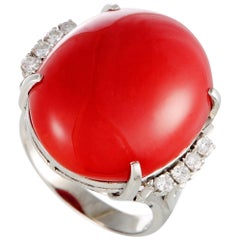 Vintage Diamond and Coral Platinum Dome Ring