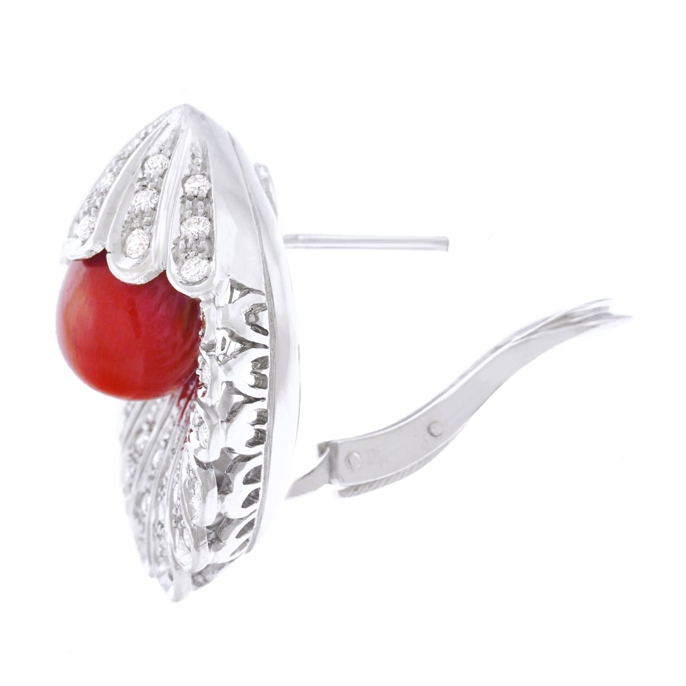 Diamond and Coral Shell Form 18k Earrings 3