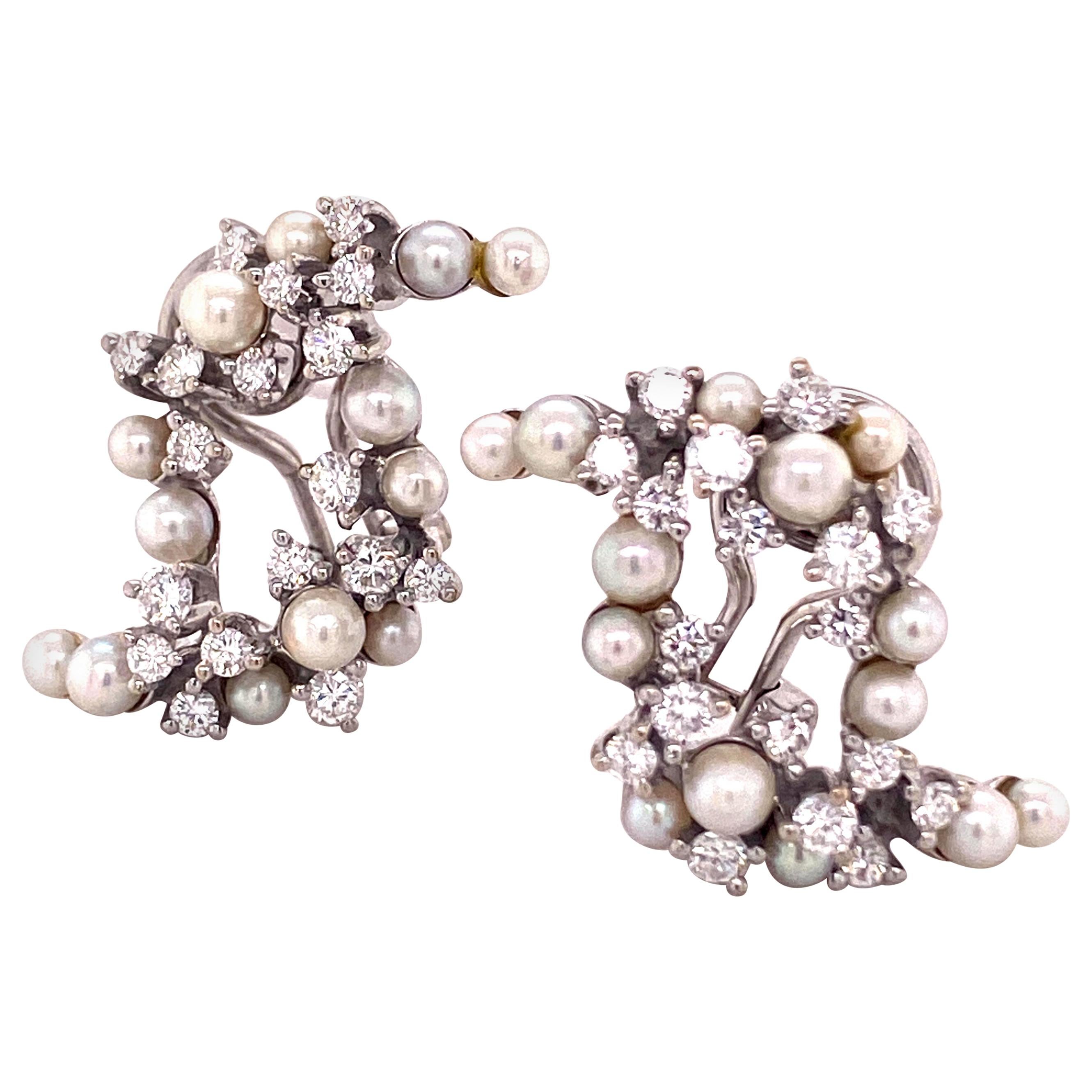 Diamond and Cultured Pearl Earrings in White Gold 750