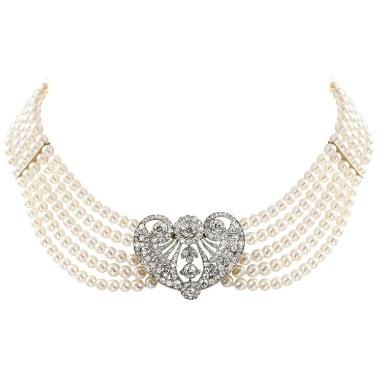 Diamond and Cultured Pearl Necklace For Sale at 1stDibs
