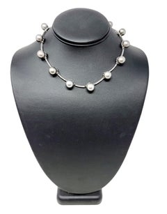Collier station en or blanc 14 carats avec diamants et perle d'argent de culture de Tahiti