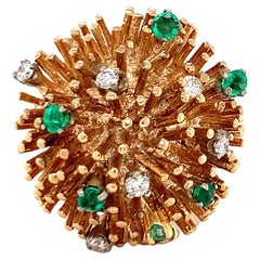 Anello a stella con diamante e smeraldo in oro giallo 14K