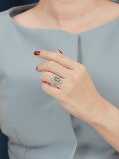 Diamond and Emerald Art Deco Style Cocktail Ring in 18K White Gold