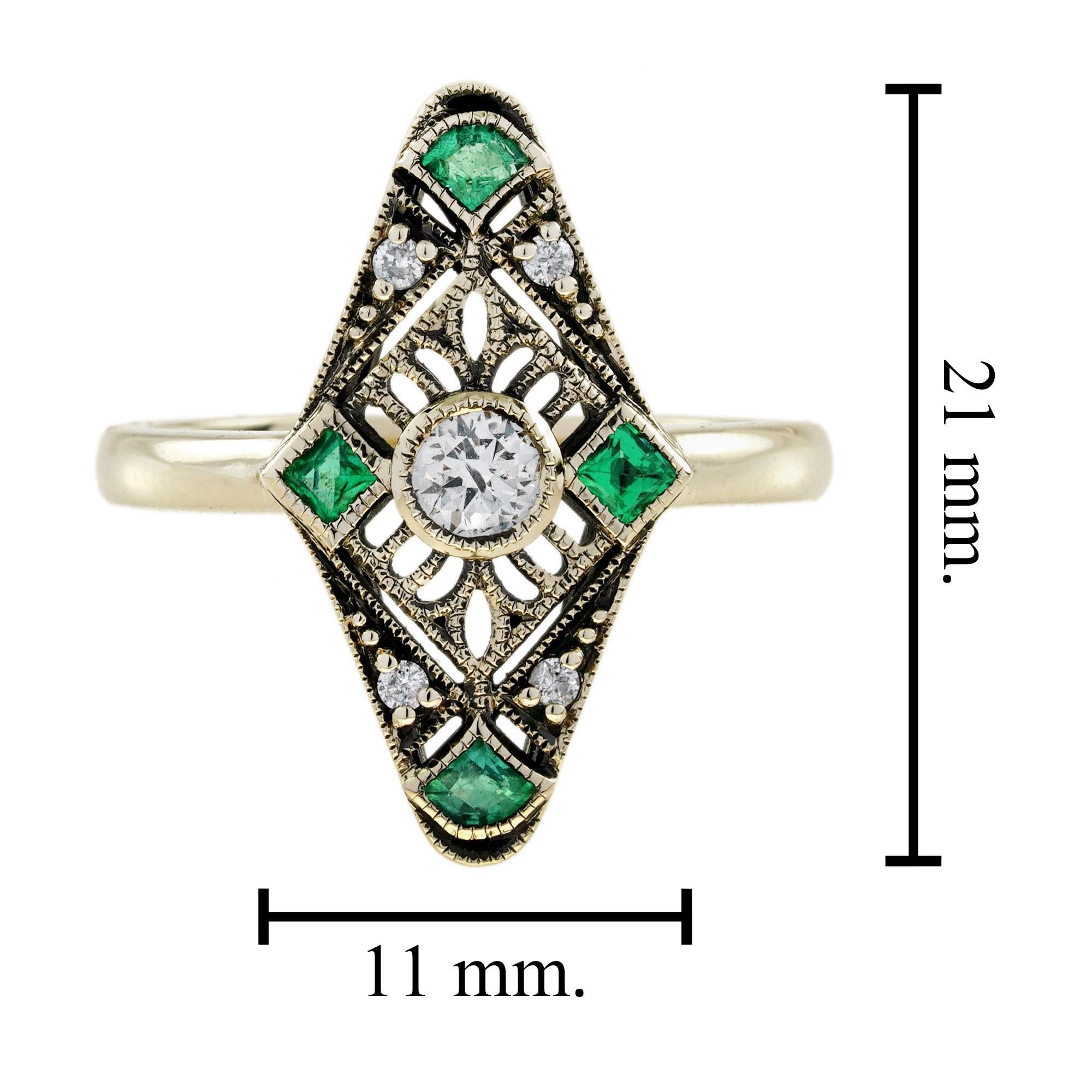 Anello da cocktail in stile Art Déco con diamanti e smeraldi in oro giallo 9K in vendita 5