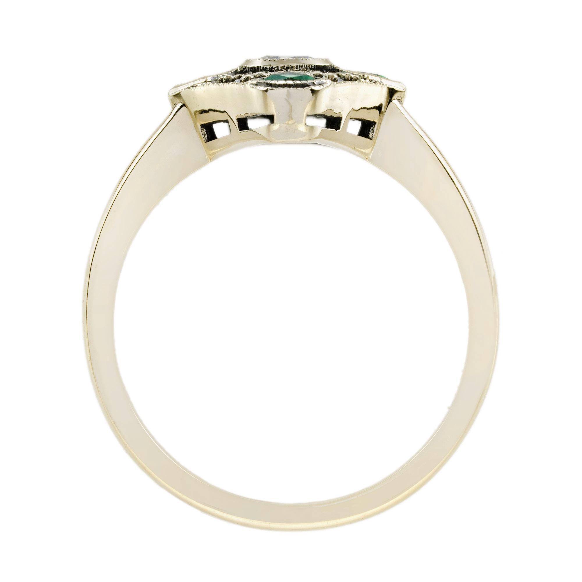 Anello da cocktail in stile Art Déco con diamanti e smeraldi in oro giallo 9K in vendita 4