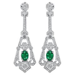 Diamond and Emerald Art Deco Style Earrings 