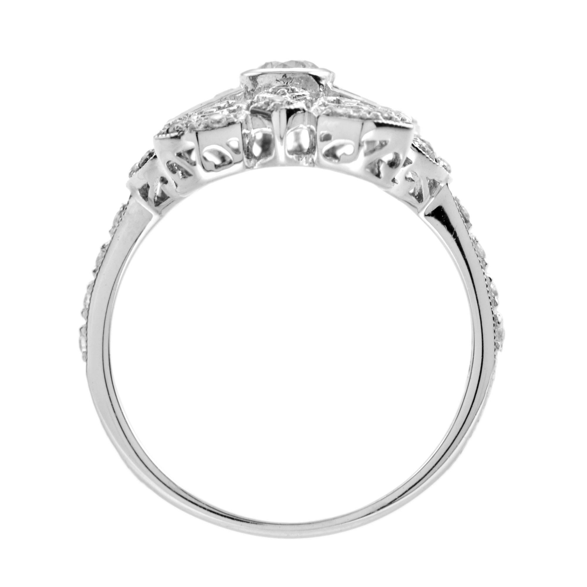 Im Angebot: Filigraner Ring aus 14 Karat Weißgold mit Diamanten und Smaragden im Art-déco-Stil () 5