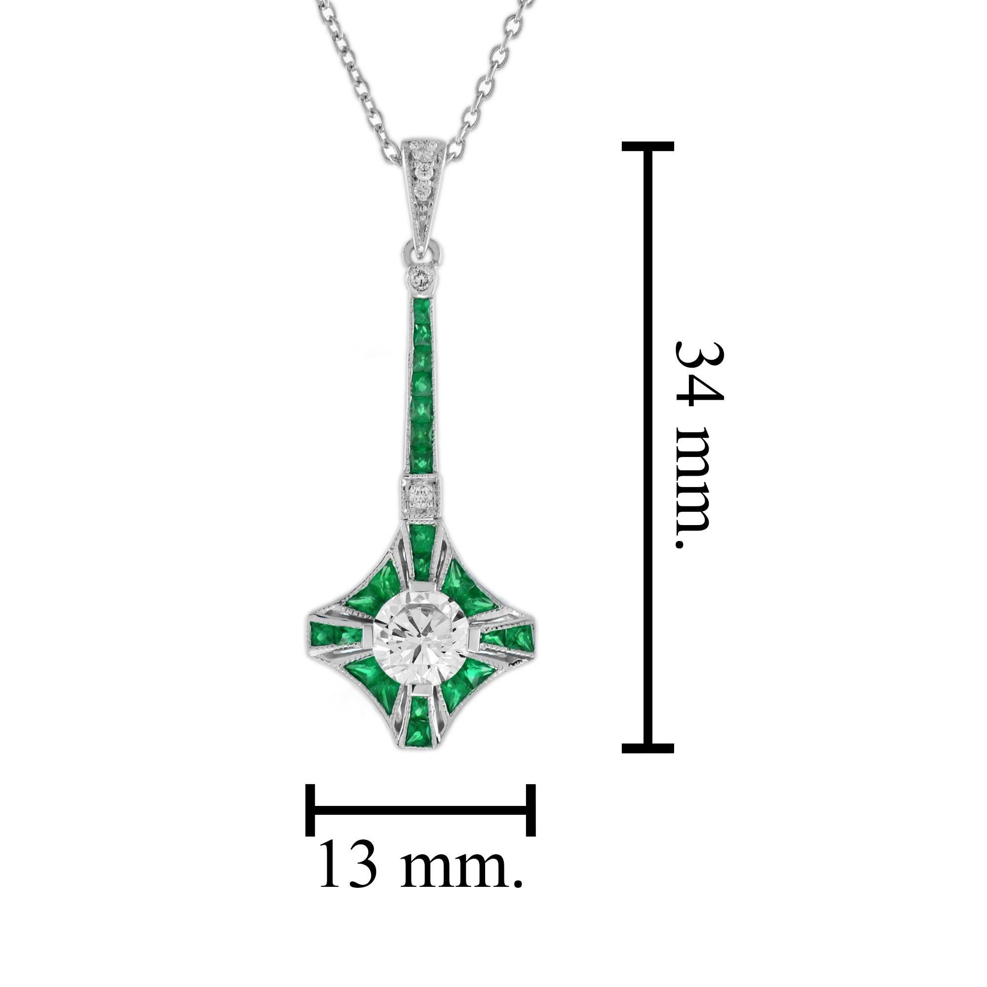 Collana in stile Art Deco con diamanti e smeraldi in oro bianco 14 carati In condizioni Nuovo in vendita a Bangkok, TH