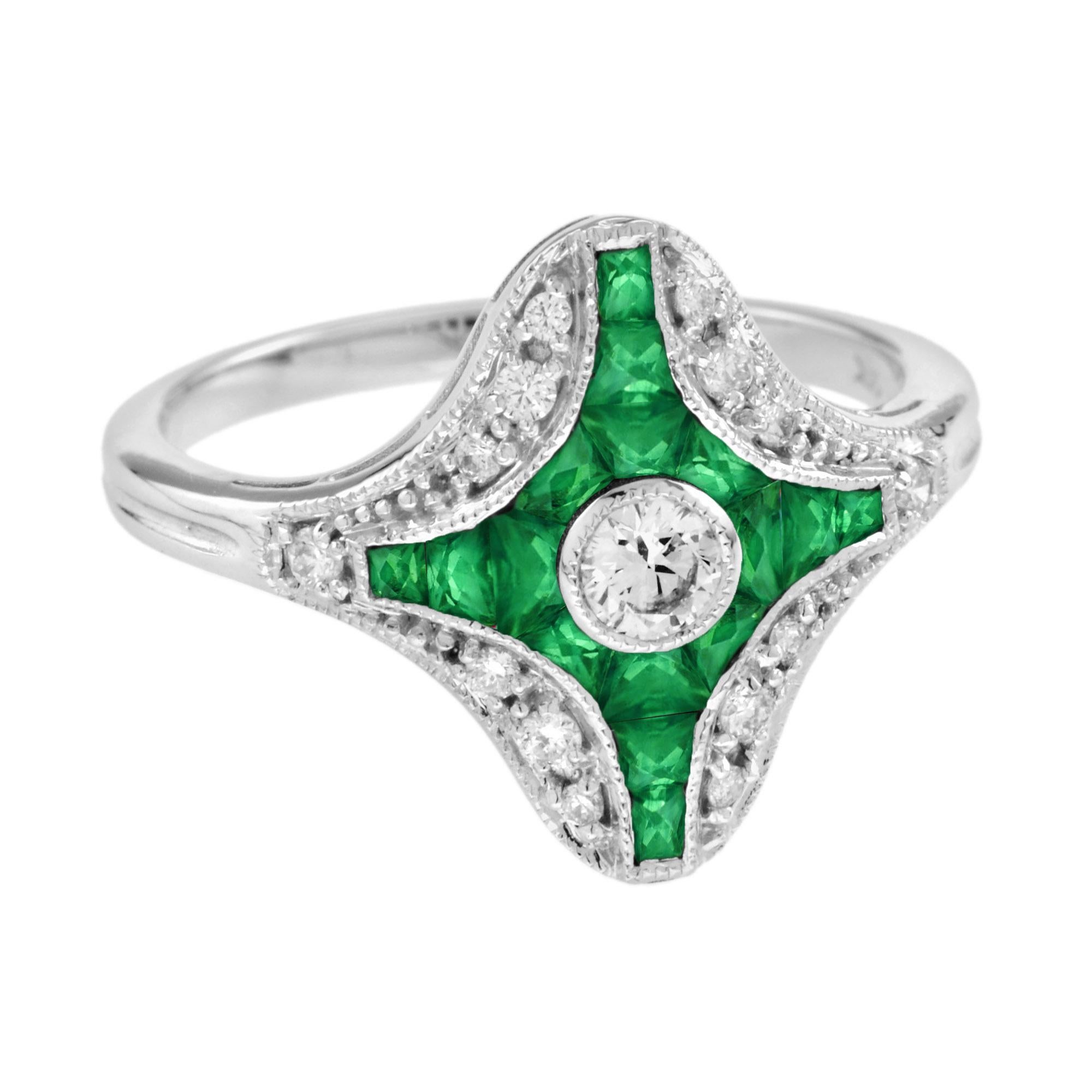 For Sale:  Diamond and Emerald Art Deco Style Ring in 14K white Gold 3