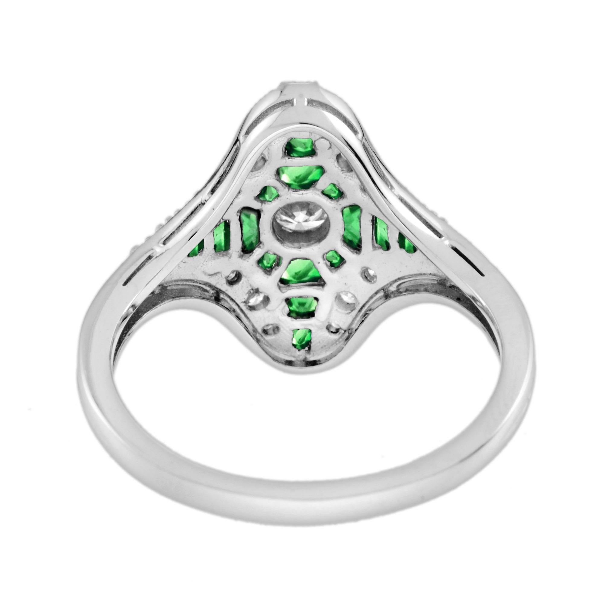 For Sale:  Diamond and Emerald Art Deco Style Ring in 14K white Gold 5