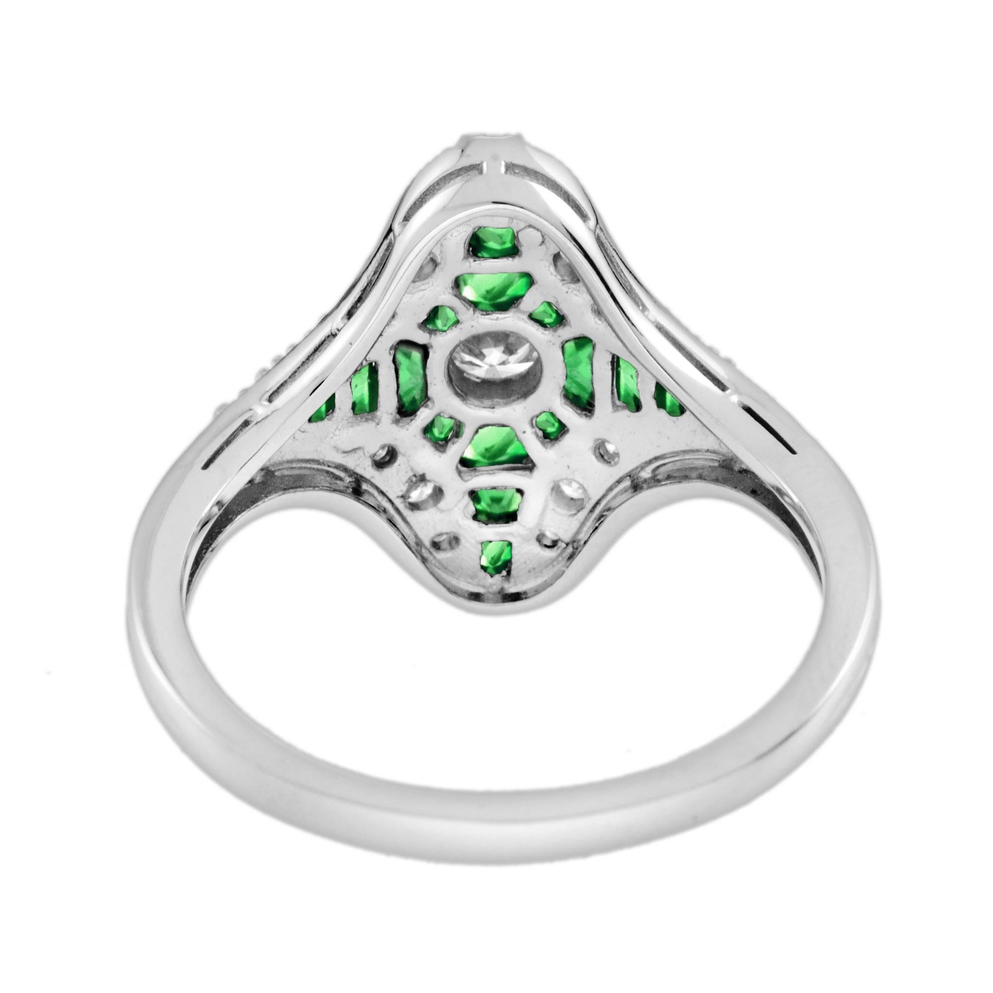 Im Angebot: Diamant- und Smaragdring im Art-Déco-Stil aus 14 Karat Weißgold mit Diamanten () 5