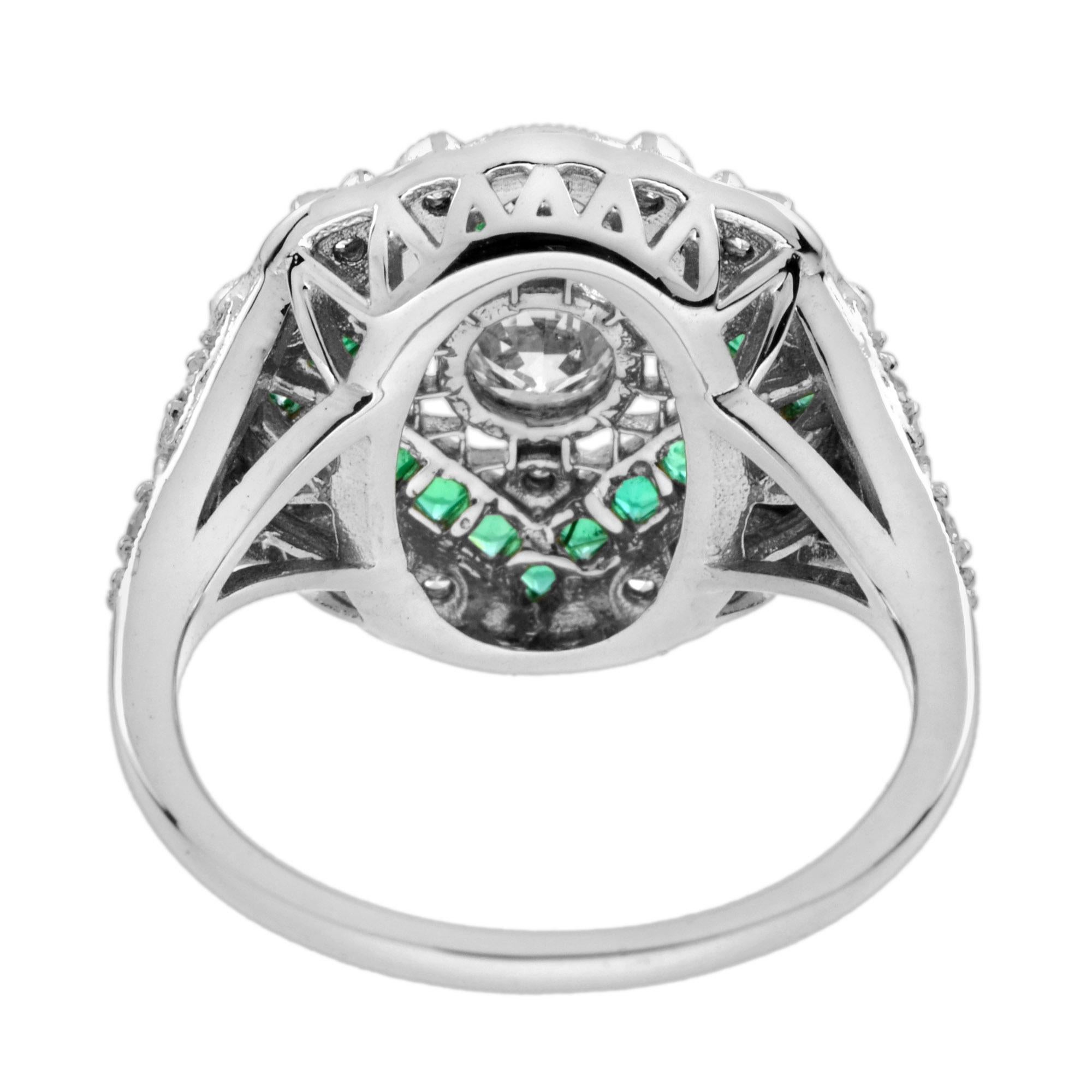 Diamond and Emerald Art Deco Style Ring in 18K White Gold 1