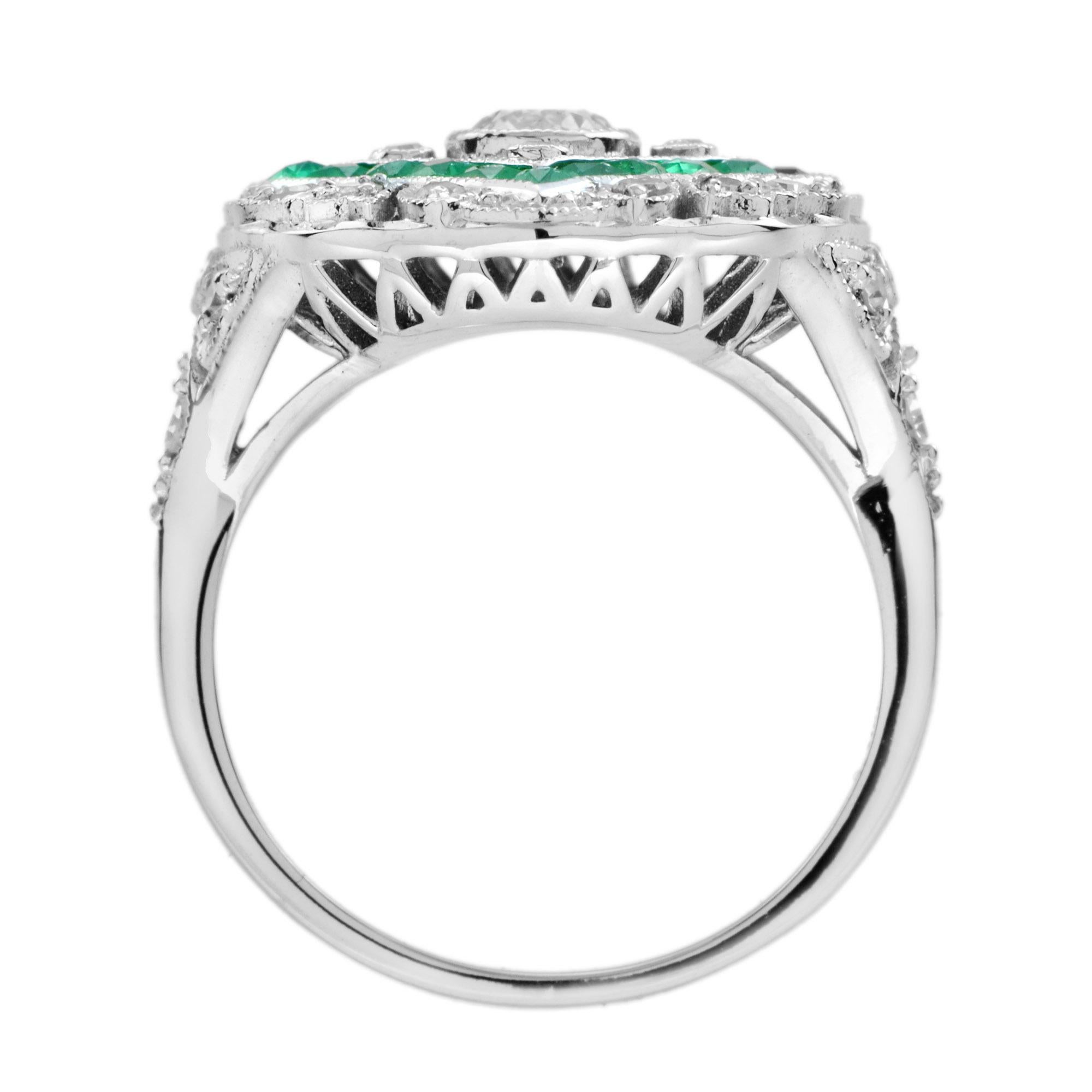 Diamond and Emerald Art Deco Style Ring in 18K White Gold 2