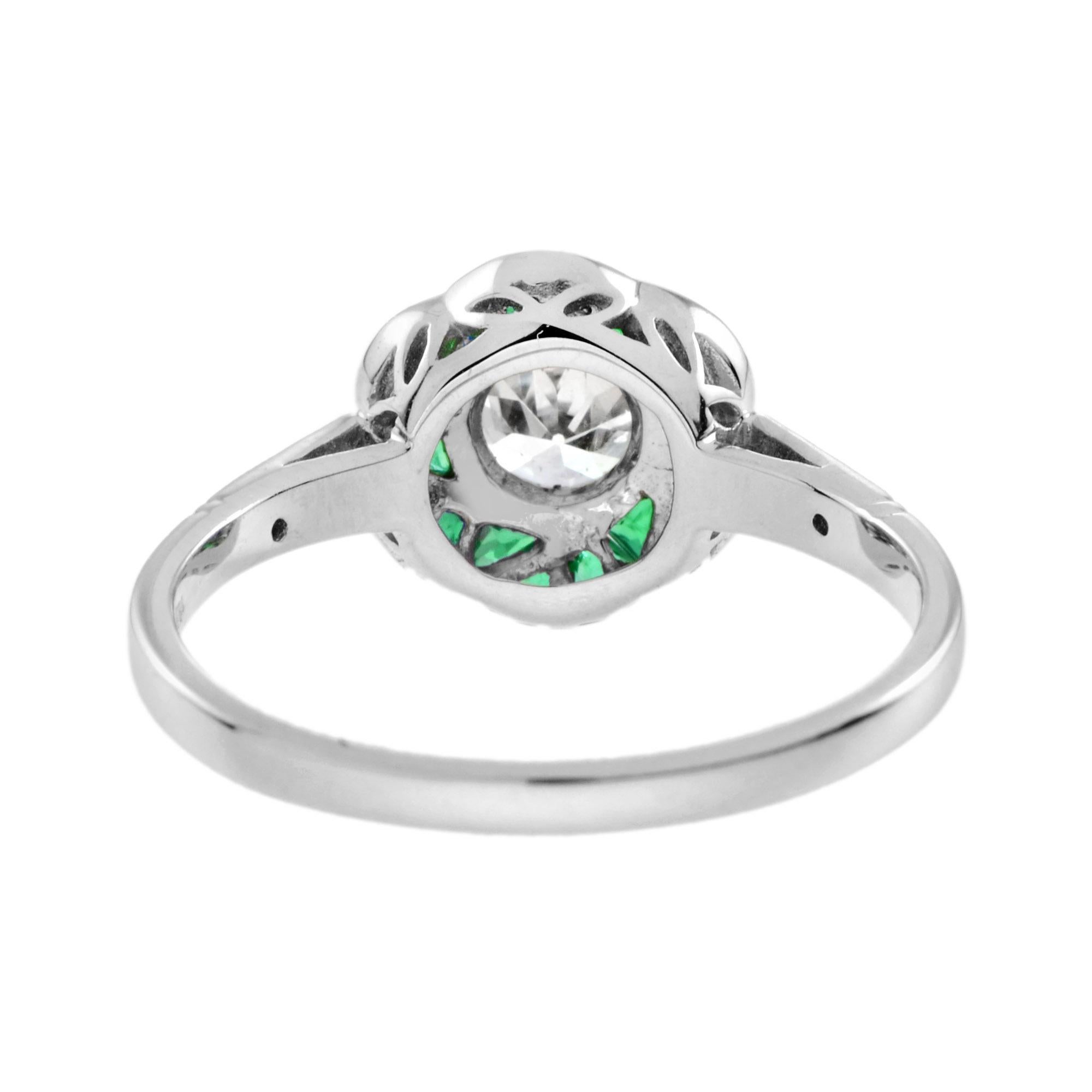 For Sale:  Diamond and Emerald Art Deco Style Rose Flower Ring in 18K White Gold 5
