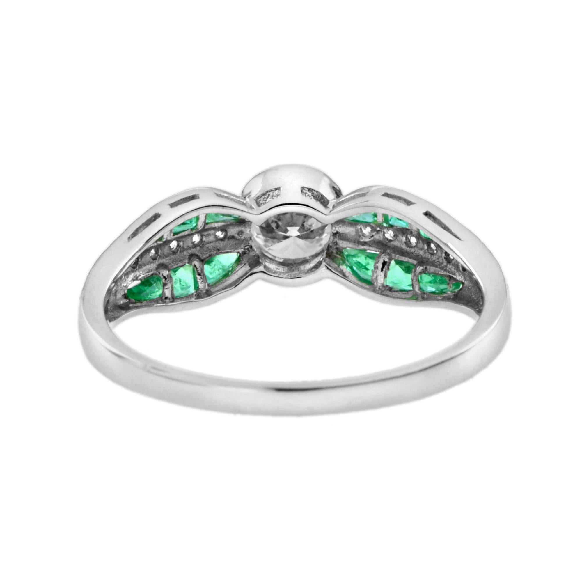 For Sale:  Diamond and Emerald Art Deco Style Solitaire Ring in 18K White Gold 5