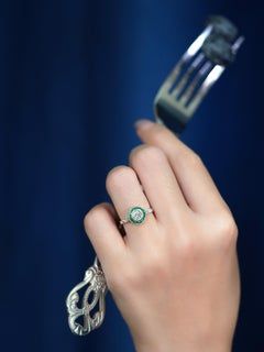 Diamond and Emerald Art Deco Style Target Engagement Ring in Platinum 950