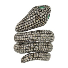 Diamond and Emerald Black Rhodium Snake Ring